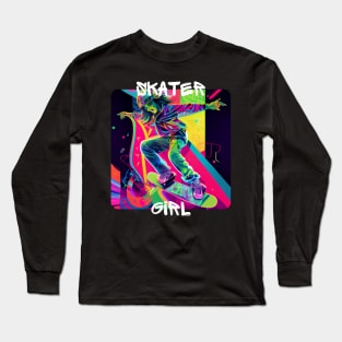 Skater Girl - cool girl skates on the street 2 Long Sleeve T-Shirt